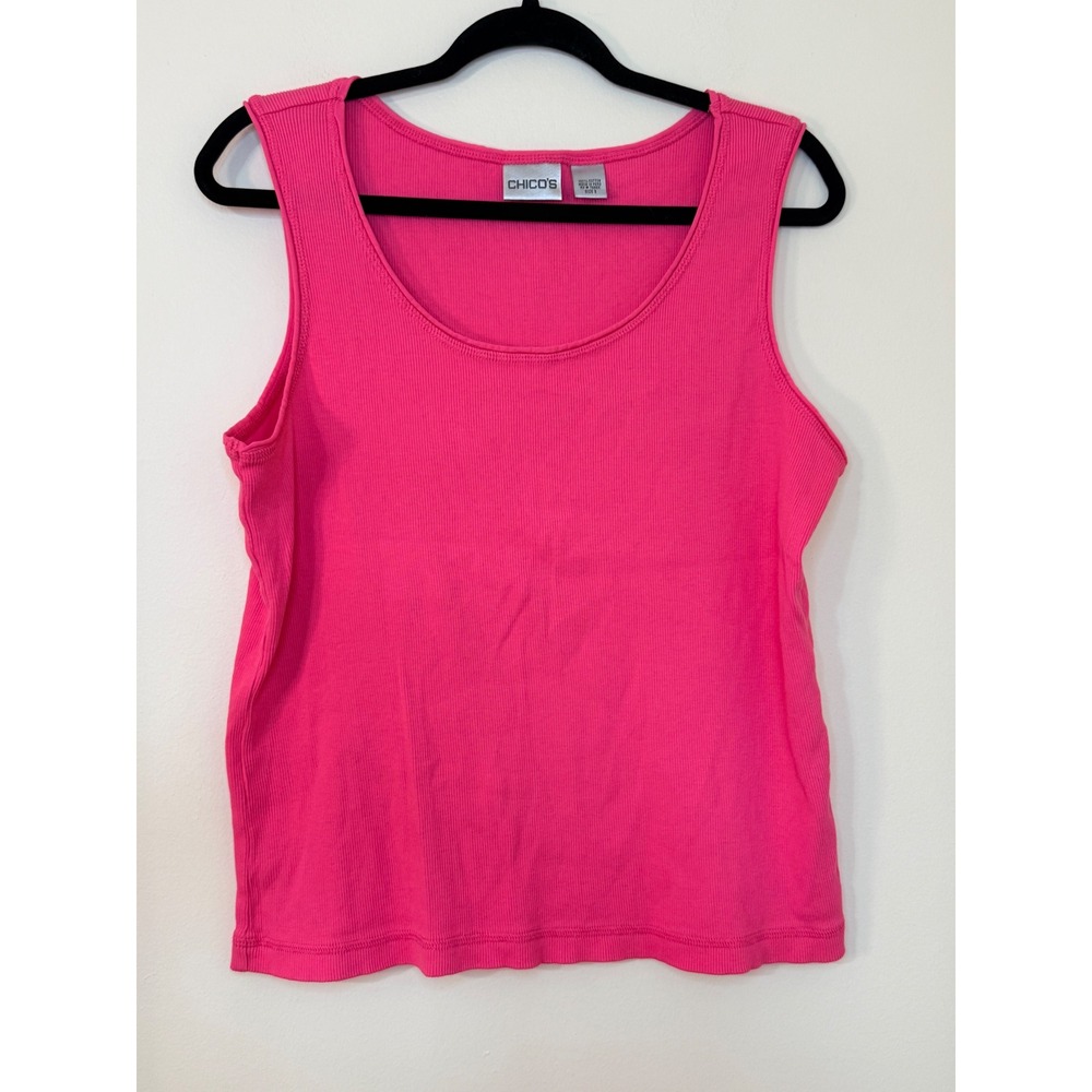 Chicos Pink Ribbed Tank Top Scoop Neck 100% Cotton Sleeveless Size 3 XL